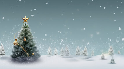 Christmas tree, snow, xmas decoration, New Year banner, background with copy space