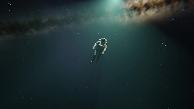 A lonely astronaut looking at something with a galaxy behind him