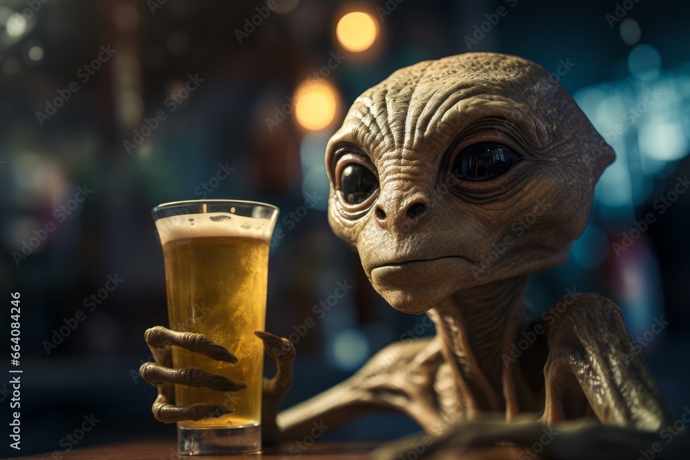 Poster a stranger in a bar or pub with a beer. portrait with selective focus and copy space