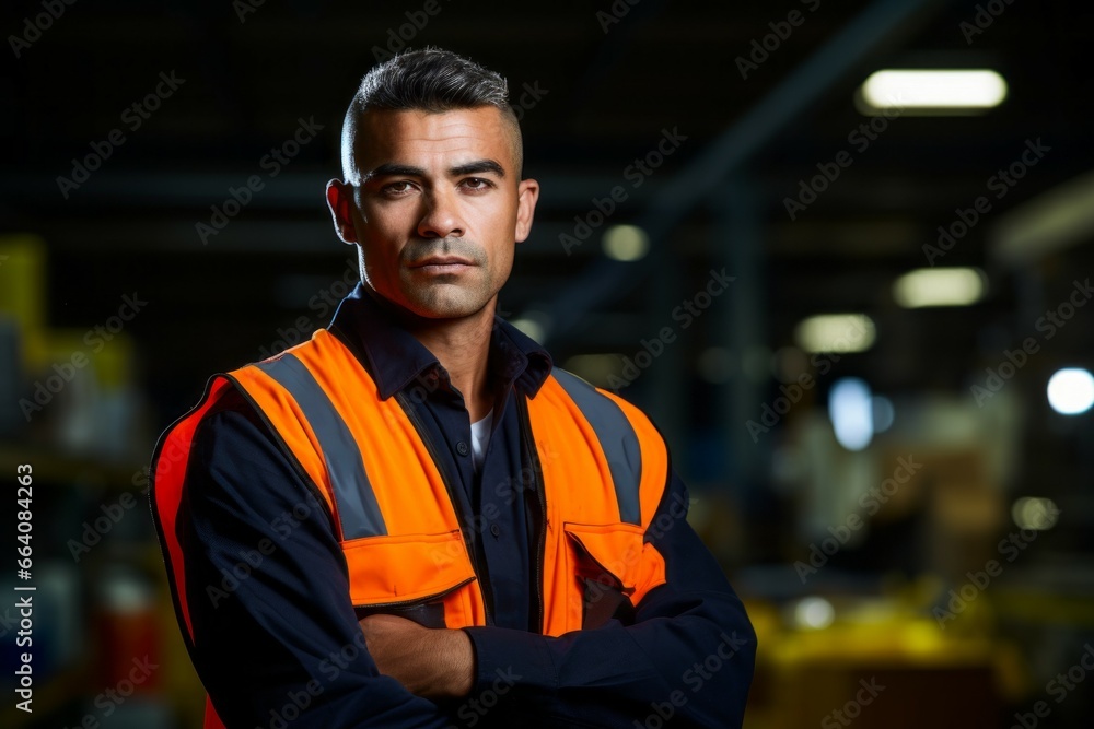 Poster a man at a waste processing plant. garbage collection and disposal. portrait with selective focus an