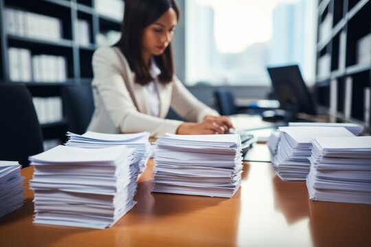 Paper Files, Office Work. Background With Selective Focus And Copy Space