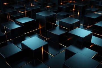 Abstract background of black and blue cubes. 3d rendering, AI Generated