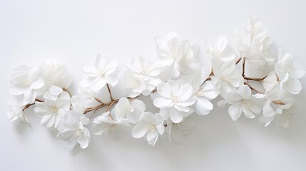  white flowers are arranged on a white surface with a white background.  generative ai