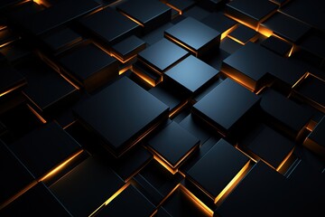 Abstract black and gold background with glowing cubes. 3d render illustration, AI Generated - Powered by Adobe