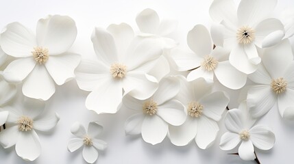 Fototapeta na wymiar a group of white flowers on a white surface with a white background. generative ai
