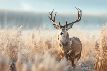 A deer in a cold field. Generative AI