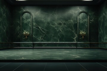 Interior of a room with green marble wall, 3d render, AI Generated