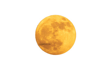 Full orange moon. Super moon photographed with a telescope, the craters of the moon can be seen