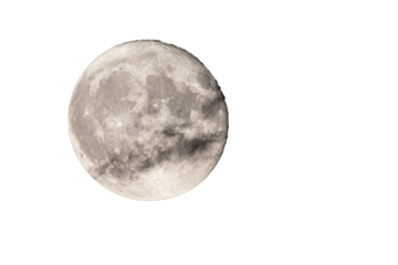 Moon photographed with a telescope, where you can see the craters and the lunar surface, it will soon be a moon landing site. Some clouds are in front of the moon.