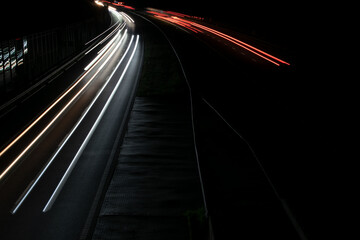 lights of cars with night. long exposure, light lines