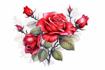Sketch of red roses on white background. Generative AI