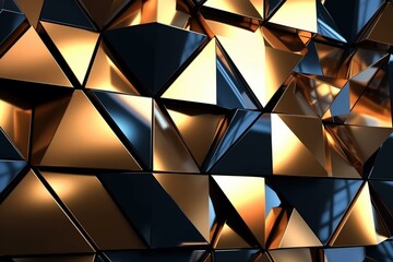 Geometric metallic wall. Modern and innovative architectural backdrop. Generative AI