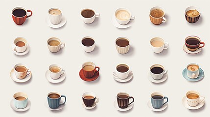 a group of coffee cups sitting next to each other on top of a table.  generative ai