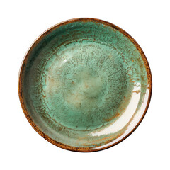 Rustic Green Ceramic Dish Plate Pottery Isolated on a Transparent Background