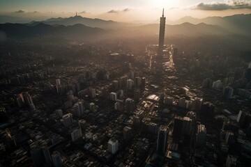 Obraz premium Aerial view of Taiwan during the coronavirus pandemic in Taipei. Generative AI