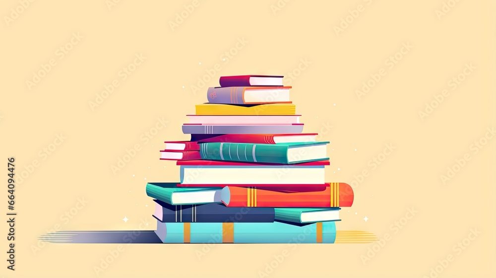 Poster a stack of books sitting on top of each other on a yellow background. generative ai