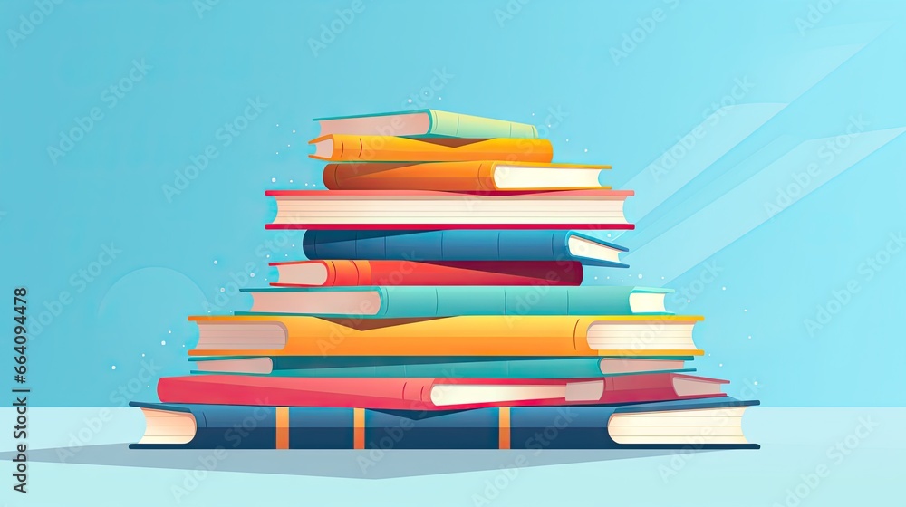 Poster a stack of books sitting on top of each other on a table. generative ai