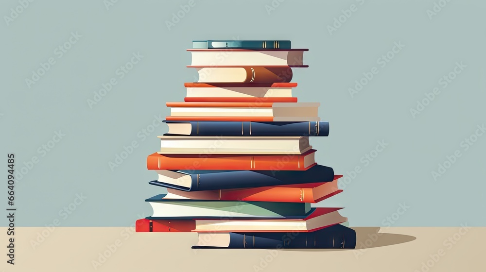Poster a stack of books sitting on top of each other on a table. generative ai