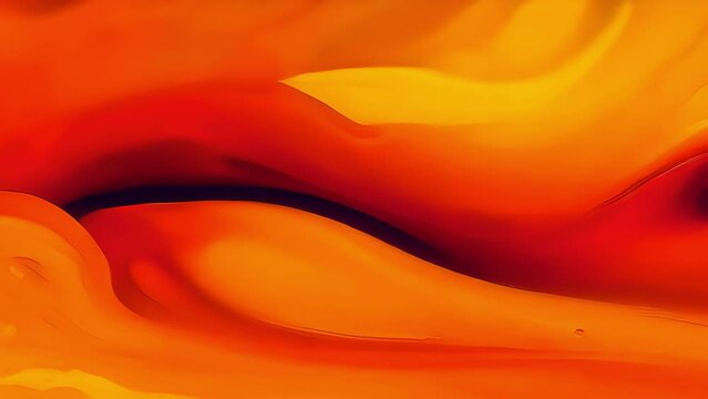 Closeup of a swirled glass surface, resembling molten lava frozen in time with hues of fiery reds, oranges, and yellows blending together.