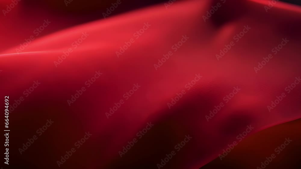 Poster closeup of a deep red chiffon fabric with a textured woven pattern and a lightweight feel, perfect f