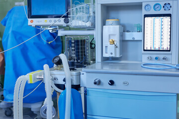 modern ventilator in operating room, selective focus