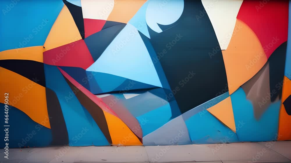 Aufkleber closeup of a street art mural with a colorful, geometric texture. the artist used a variety of shape