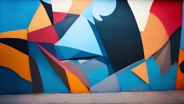 Closeup of a street art mural with a colorful, geometric texture. The artist used a variety of shapes and patterns to create a visually stunning and complex texture that draws the viewer