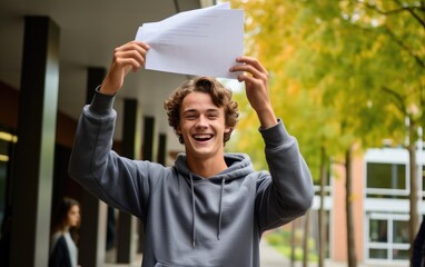 A happy teenager received an acceptance letter from a college - obrazy, fototapety, plakaty