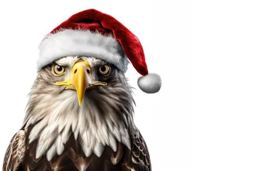 Zelfklevend Fotobehang eagle wearing a christmas cap © d-AI-n