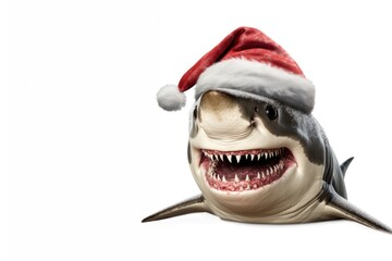 Naklejka premium shark wearing a christmas hat 