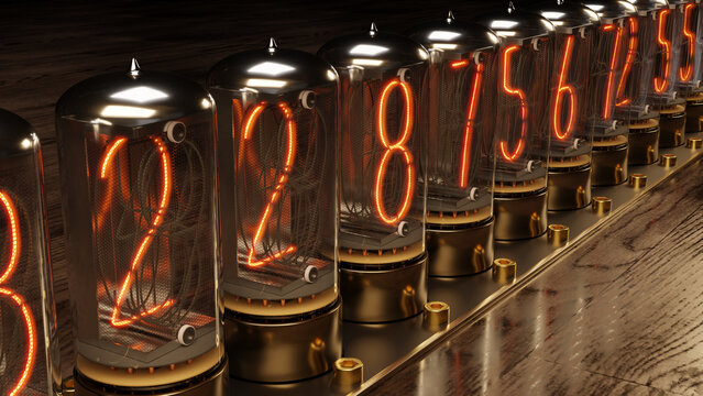 3d render of a collection of illuminated nixie tubes