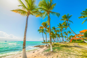 Sun shining over Bas du Fort beach in Guadeloupe