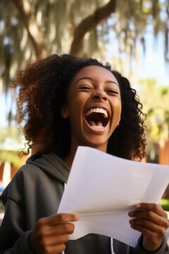A happy teenager received an acceptance letter from a college