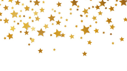Fototapeta na wymiar Golden stars isolated as pattern, demarcated against transparent background, PNG
