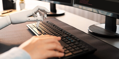 Program coding automation by generative artificial intelligence or AI concept. Collaboration...