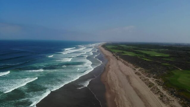 Aerial shot of the long beaches of Morocco