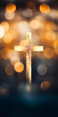 Christian cross background illustration with lots of bokeh and room for text copy.