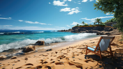 Fototapeta na wymiar Relaxing beach chair tropical paradise travel vacation beautiful view 