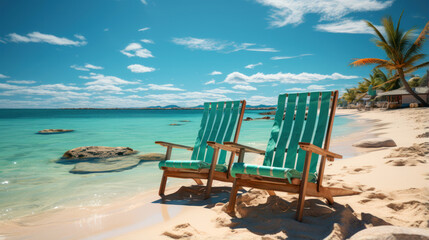 Relaxing beach chair tropical paradise travel vacation beautiful view 