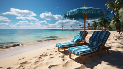 Fototapeta na wymiar Relaxing beach chair tropical paradise travel vacation beautiful view 