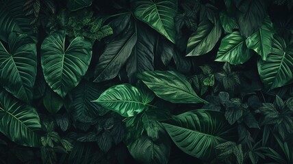 Fototapeta na wymiar dark green abstract texture with succulent leaves of tropical plants. natural background, plant leaves. AI