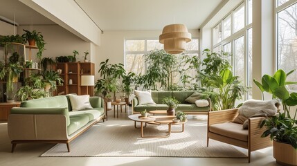 Fototapeta na wymiar Living room interior with indoor plants. Generation AI