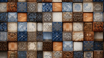 a tiled wall with a tile pattern