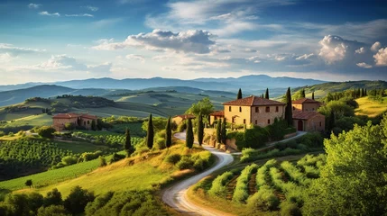Foto op Canvas European Village landscape, from the coastal charm to scenic vineyards and historic villages, culminating in a serene sunset. Celebrate the timeless essence of European countryside © AlexRillos