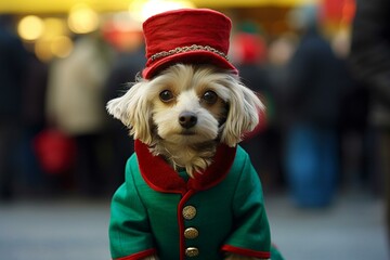 Festive Italian dog donning a Christmas costume. Generative AI