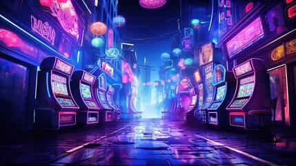 cyberpunk casino in neon style. Fantasy concept , Illustration painting.