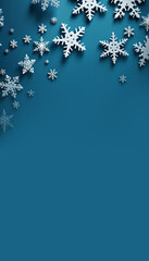 Copy space blue background with white snowflakes