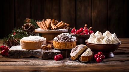 Obraz na płótnie Canvas Festive table with pastries and cakes. Generation AI