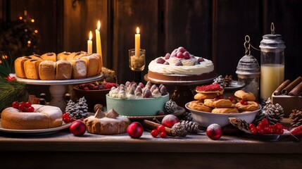 Festive table with pastries and cakes. Generation AI