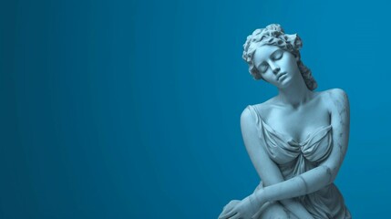 Fototapeta na wymiar a statue of a girl with a blue background